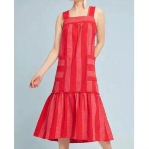 Maeve by Anthropologie Red Striped Midi Sundress EUC Sz Large